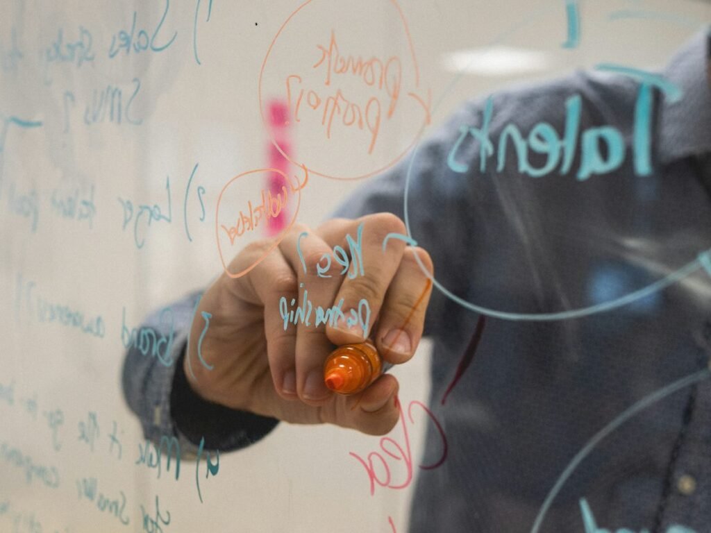 Strategy diagram on a glass whiteboard