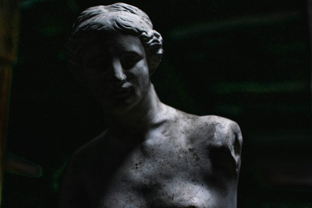 Marble bust in shadow